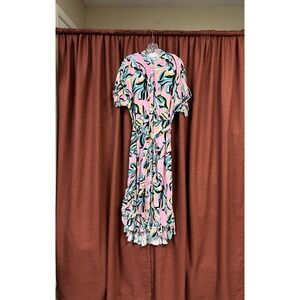 Anthropologie Corey Lynn Calter Ruffle Hem Midi Shirt Dress Size M Pink Multi